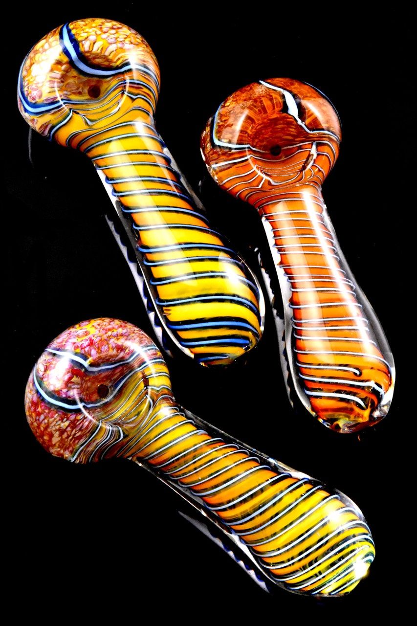 4&quot; Color Changing Multicolor Frit Spiral Striped Glass Pipe