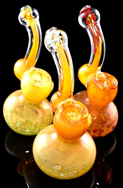 5.5&quot; Small Gold Fumed Color Changing Frit Glass Sherlock Bubbler