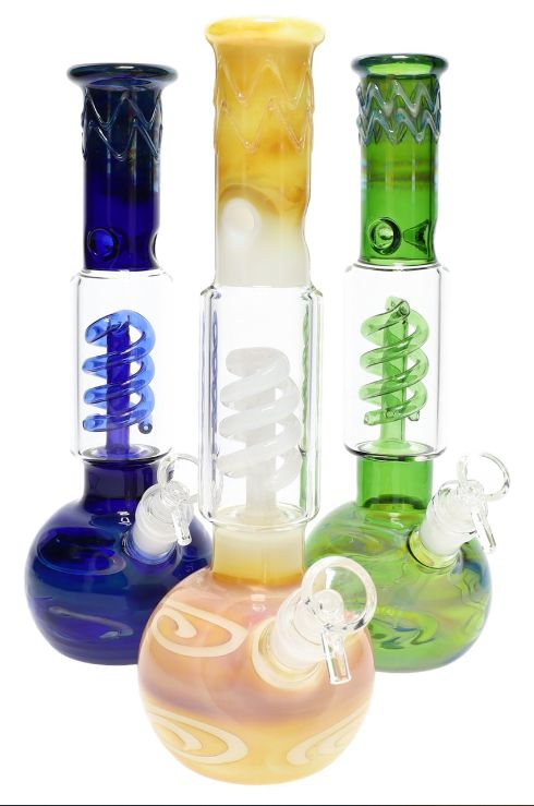 11&quot; Medium Silver Fumed Glass on Glass Water Pipe with Coil Perc