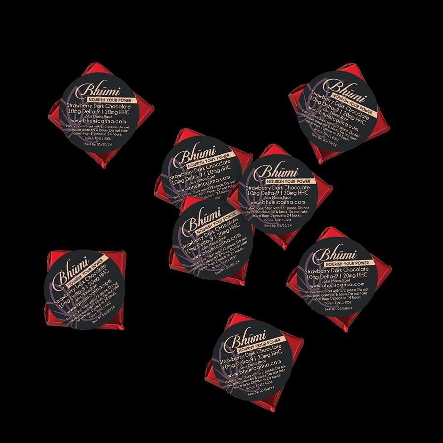 Bhūmi || Delta 9 THC + HHC Mini Strawberry Libido Dark Chocolate