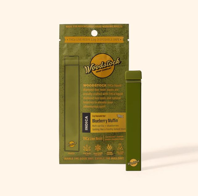 Woodstock Hemp Blueberry Muffin (Indica) THCa Live Resin | 2g Disposable Vape