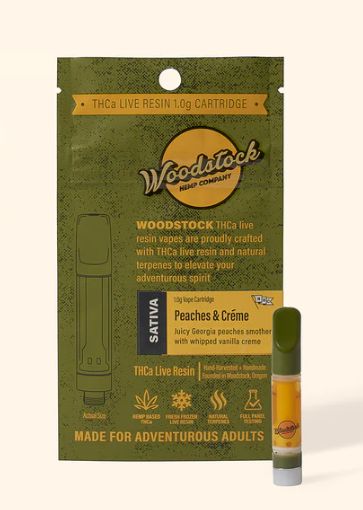 Woodstock Hemp Peaches &amp; Creme (Sativa) THCa Live Resin | 1g Vape Cartridge