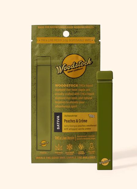 Woodstock Hemp Peaches &amp; Creme (Sativa) THCa Live Resin | 2g Disposable Vape