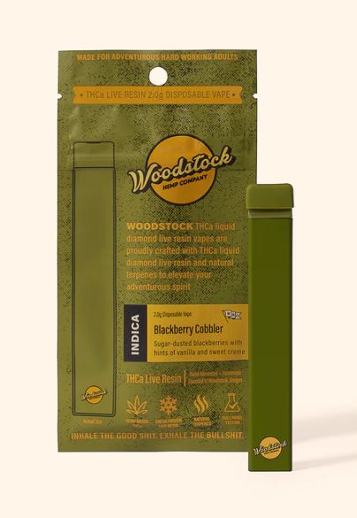 Woodstock Hemp Blackberry Cobbler (Indica) THCa Live Resin | 2g Disposable Vape