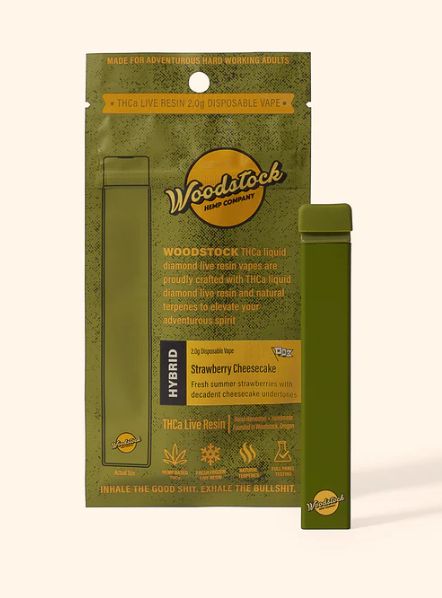 Woodstock Hemp Strawberry Cheesecake (Hybrid) THCa Live Resin | 2g Disposable Vape
