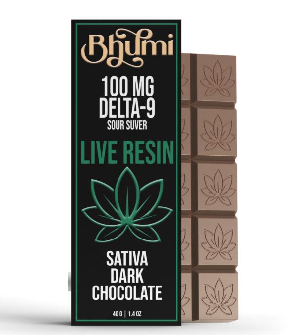 Bhumi Sativa Live Resin Dark Chocolate Bar (100mg Delta 9)