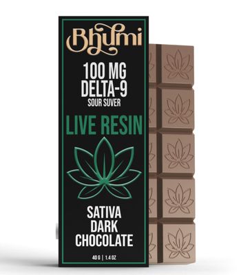 Bhumi Sativa Live Resin Dark Chocolate Bar (100mg Delta 9)