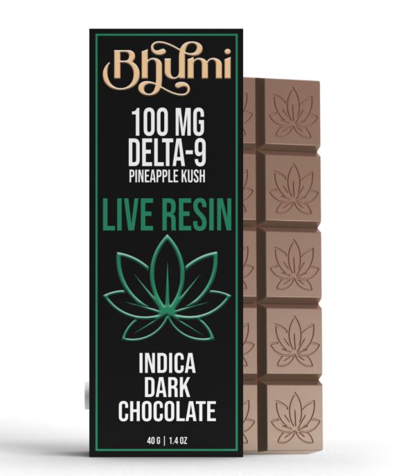 Bhumi Indica Live Resin Dark Chocolate Bar (100mg Delta 9 + CBD + CBN)