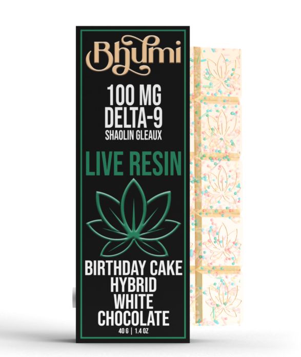 Bhumi Hybrid Live Resin Birthday Cake White Chocolate Bar (100mg Delta 9 + CBDa)
