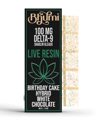 Bhumi Hybrid Live Resin Birthday Cake White Chocolate Bar (100mg Delta 9 + CBDa)