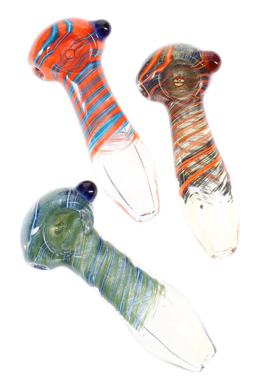 Small Swirl Striped Frit Color Changing Glass Pipe