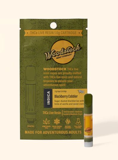 Woodstock Hemp Blackberry Cobbler (Indica) THCa Live Resin | 1g Vape Cartridge
