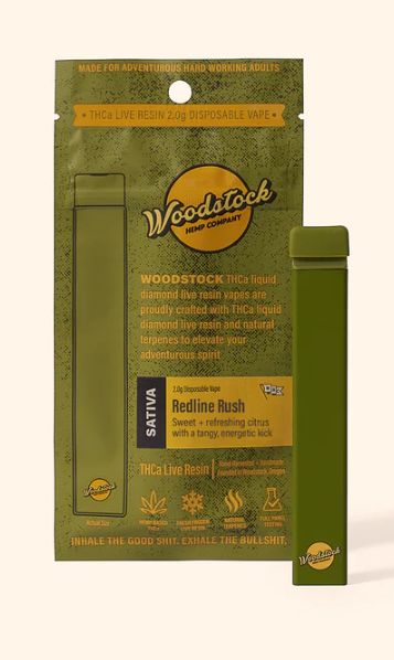 Woodstock Hemp Redline Rush(Sativa) THCa Live Resin | 2g Disposable Vape