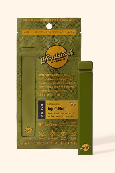 Woodstock Hemp Tiger&#39;s Blood (Sativa) THCa Live Resin | 2g Disposable Vape
