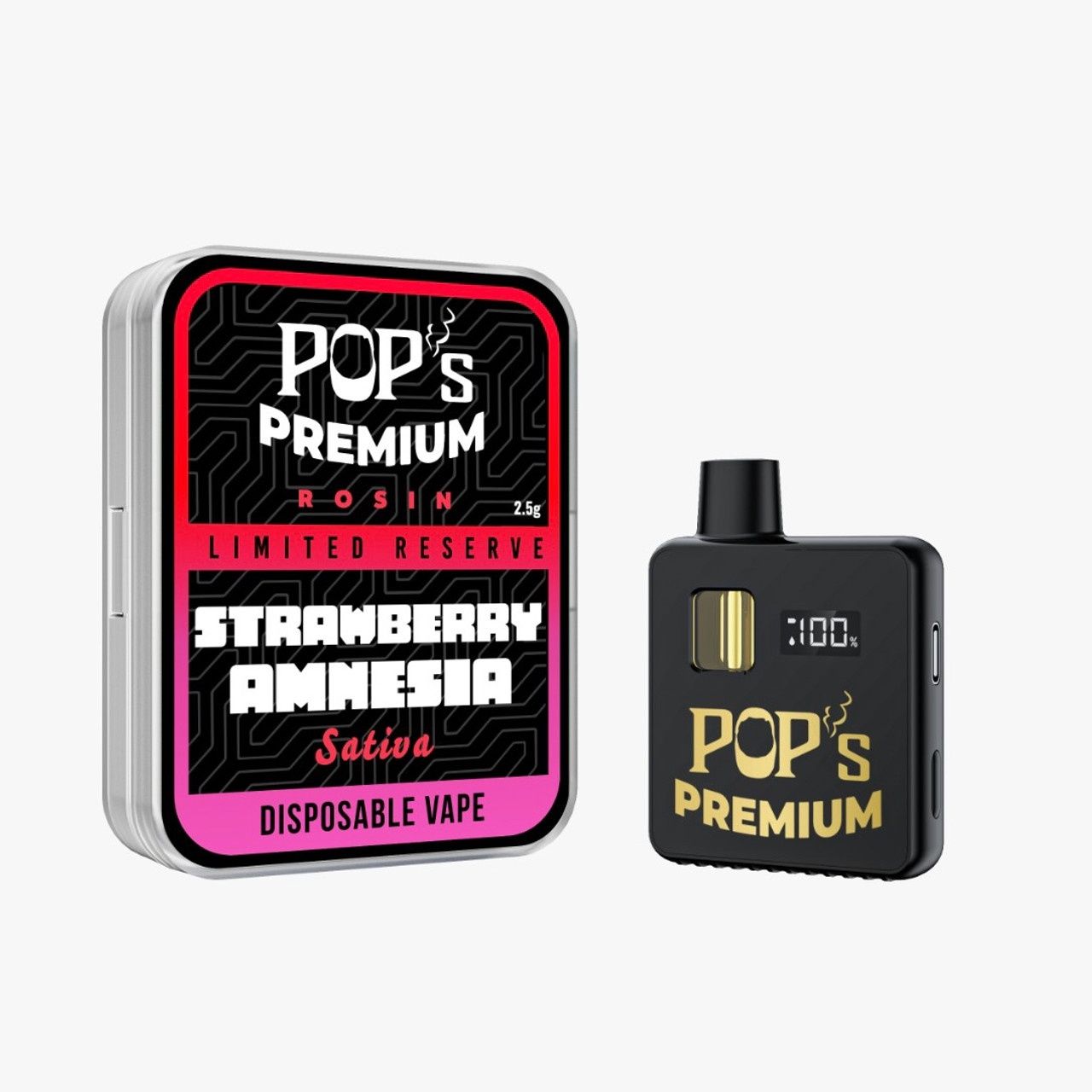 Pop&#39;s Premium Strawberry Amnesia (Sativa) THCa Rosin 2.5g Disposable