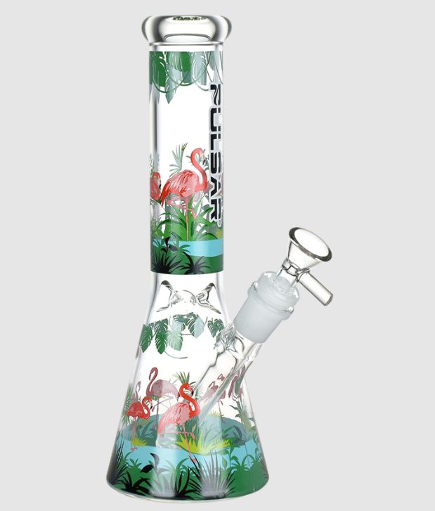 Pulsar Chillin&#39; Flamingos Glass Beaker Water Pipe