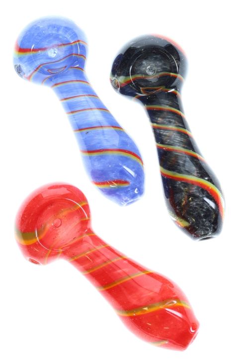 3.5&quot; Rasta Swirl Striped Frit Glass Pipe