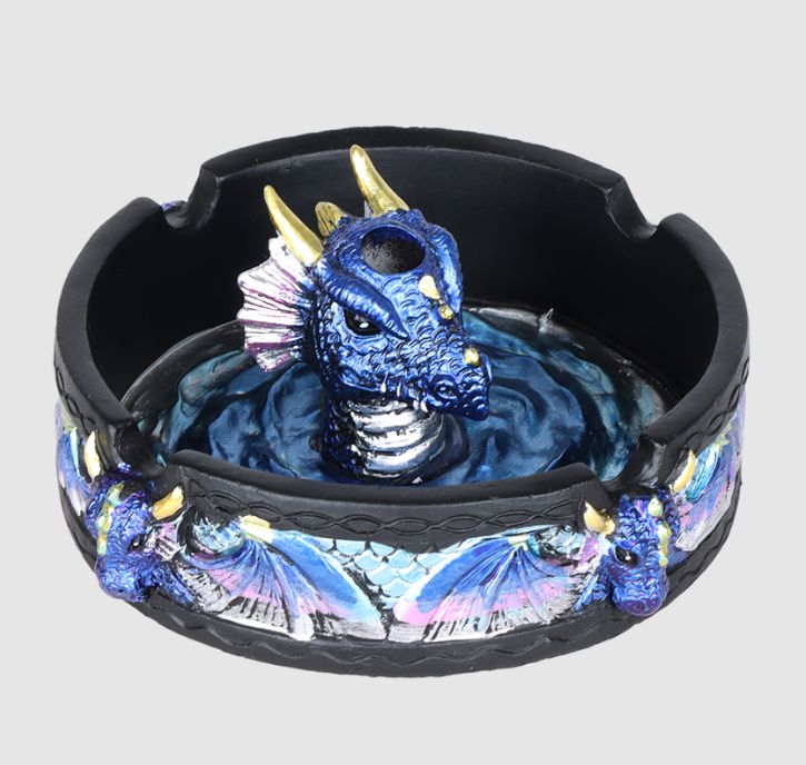 Dragon Polyresin Round Ashtray with Snuffer | 4&quot;