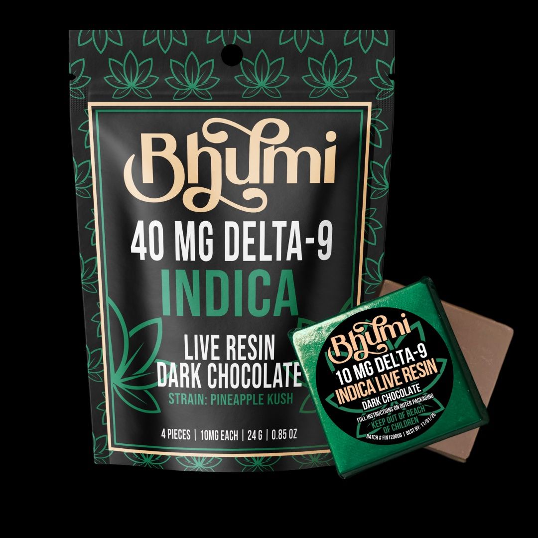 Bhumi Indica Live Resin Dark Chocolate 4ct Bites (40mg Delta 9)