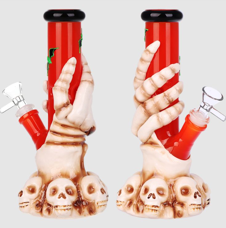 Skelly Grip with Bats Glow Straight Tube Glass Water Pipe | 9&quot;