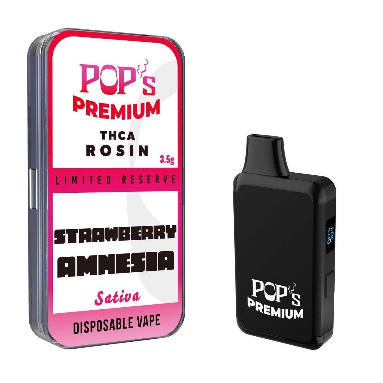 Pop&#39;s Premium Strawberry Amnesia (Sativa) THCa Rosin 3.5g Disposable