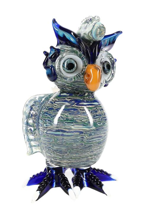 7" Silver Fumed Stemless Owl Glass Water Pipe