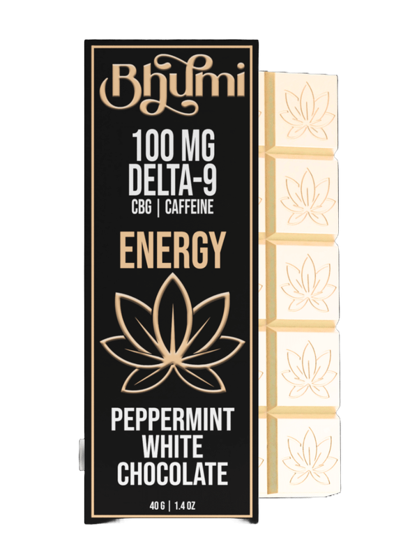 Bhumi | Peppermint White Chocolate Bar | 100mg D9 + 200mg CBG + 350mg Caffeine