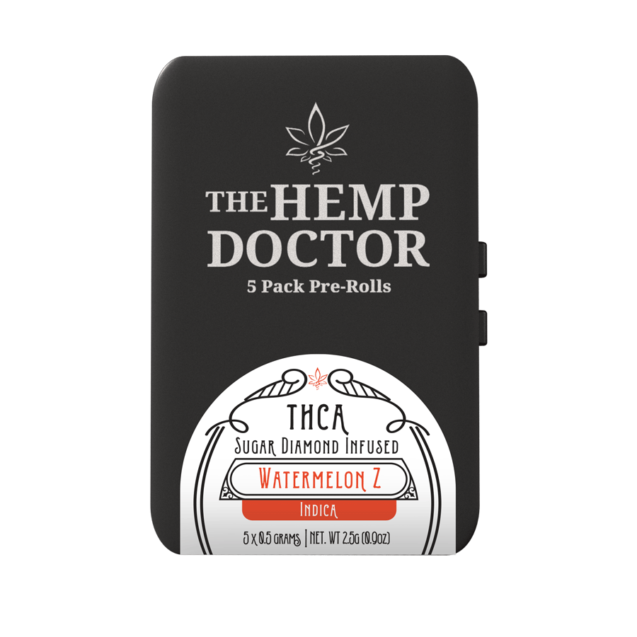 The Hemp Doctor | Sugar Diamond Infused Prerolls | 5 Pack, Strain: Watermelon Z [Indica]
