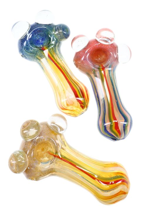 5.5" Thick Color Changing Fumed Frit Rasta Striped Glass Pipe