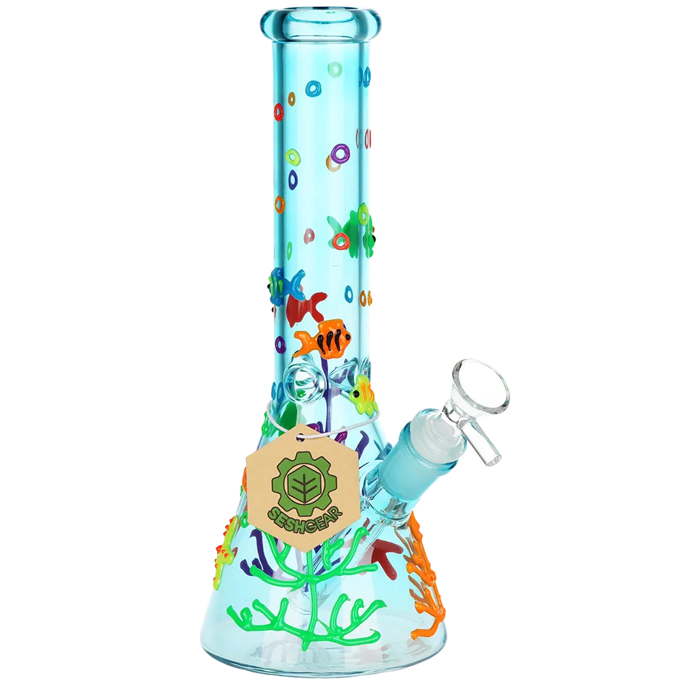 SeshGear Coral Reefer Glow in the Dark Beaker Glass Water Pipe | 10" | 14mm F