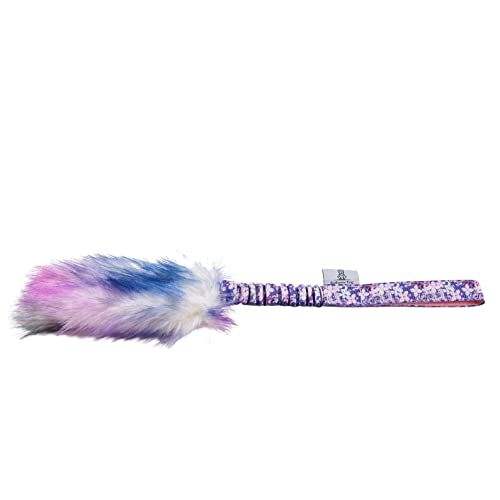 Kurzzergel mit Rainbow-Kunstfell und Gurtband mit lila Blumenmuster und extra festen Bungee, 50 cm