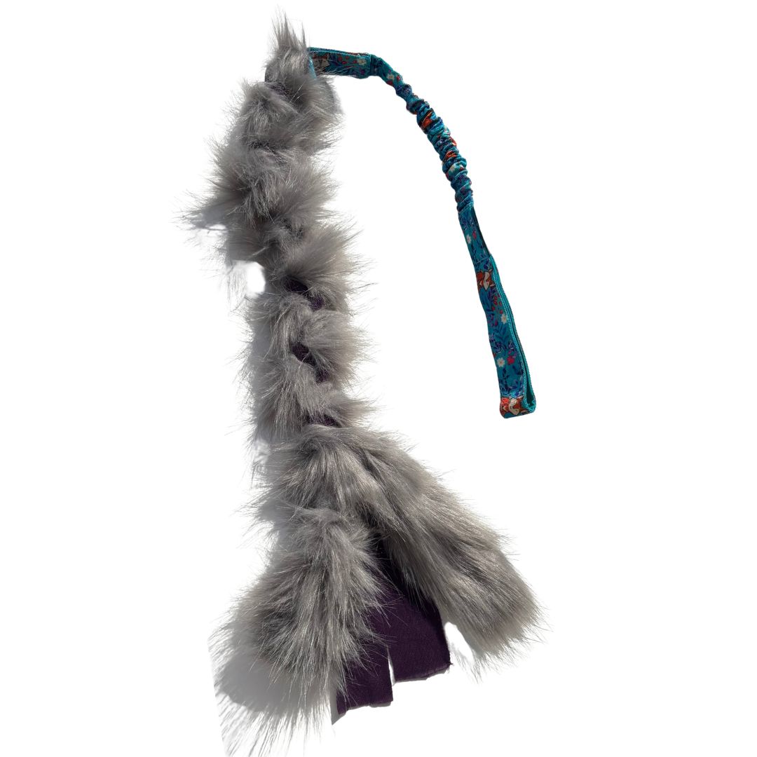 Fell und Fleece Zergel mit Fuchsmotiv mit extra festen Bungee| Agility Hundesport Zergel, 85 cm Schlepper mit Fleece in lila