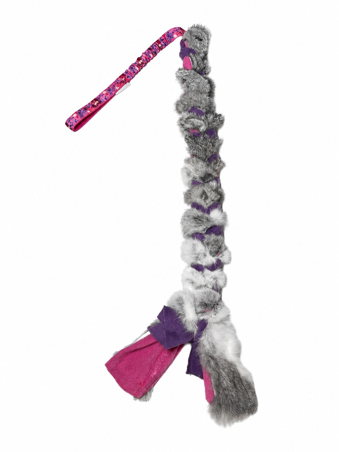 Premium Hasenfell-Zergel mit Ruckdämpfer - robustes Hundepielzeug mit Bungee 100 cm