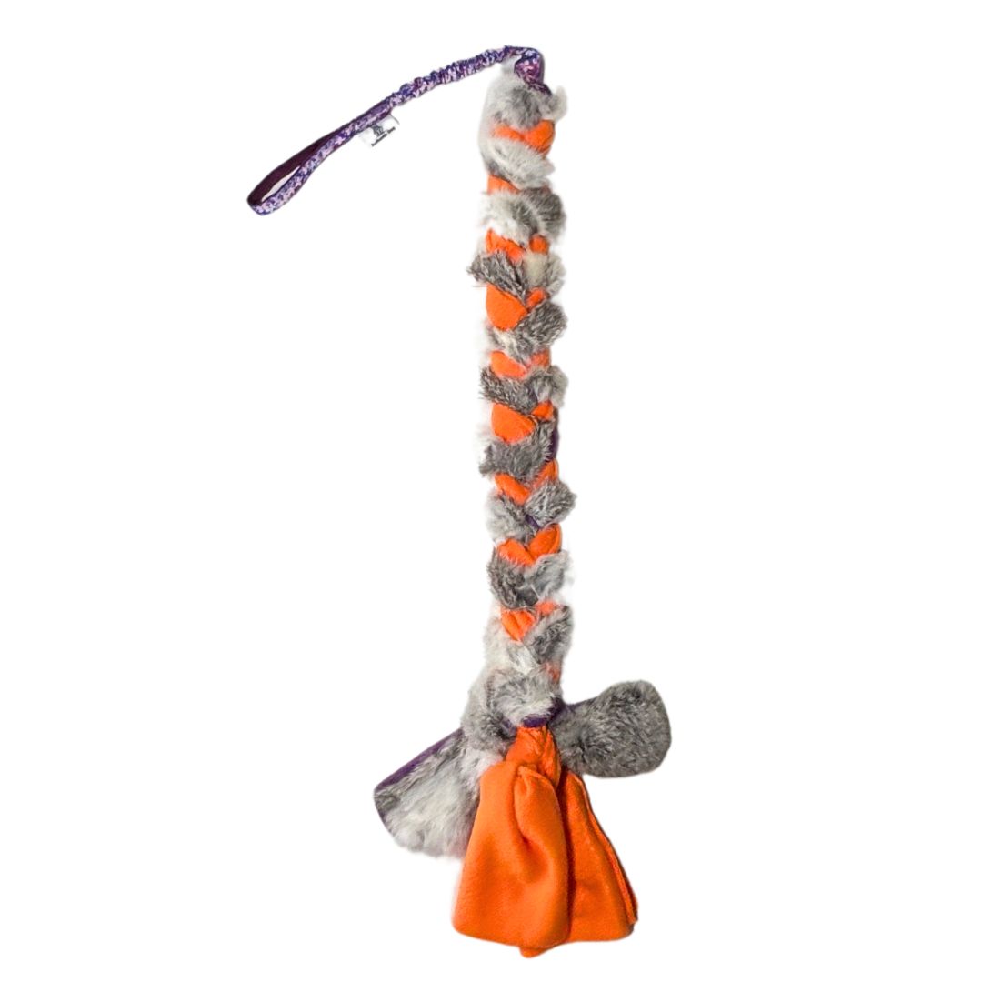 Premium Hasenfell-Zergel mit Ruckdämpfer - robustes Hundepielzeug mit Bungee 100 cm, Farben frei wählbar