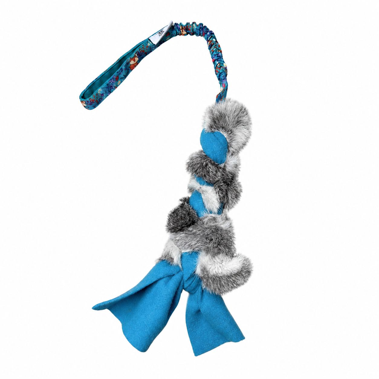 Hasenfell-Zergel mit Ruckdämpfer - robustes Hundepielzeug mit Bungee 60 cm