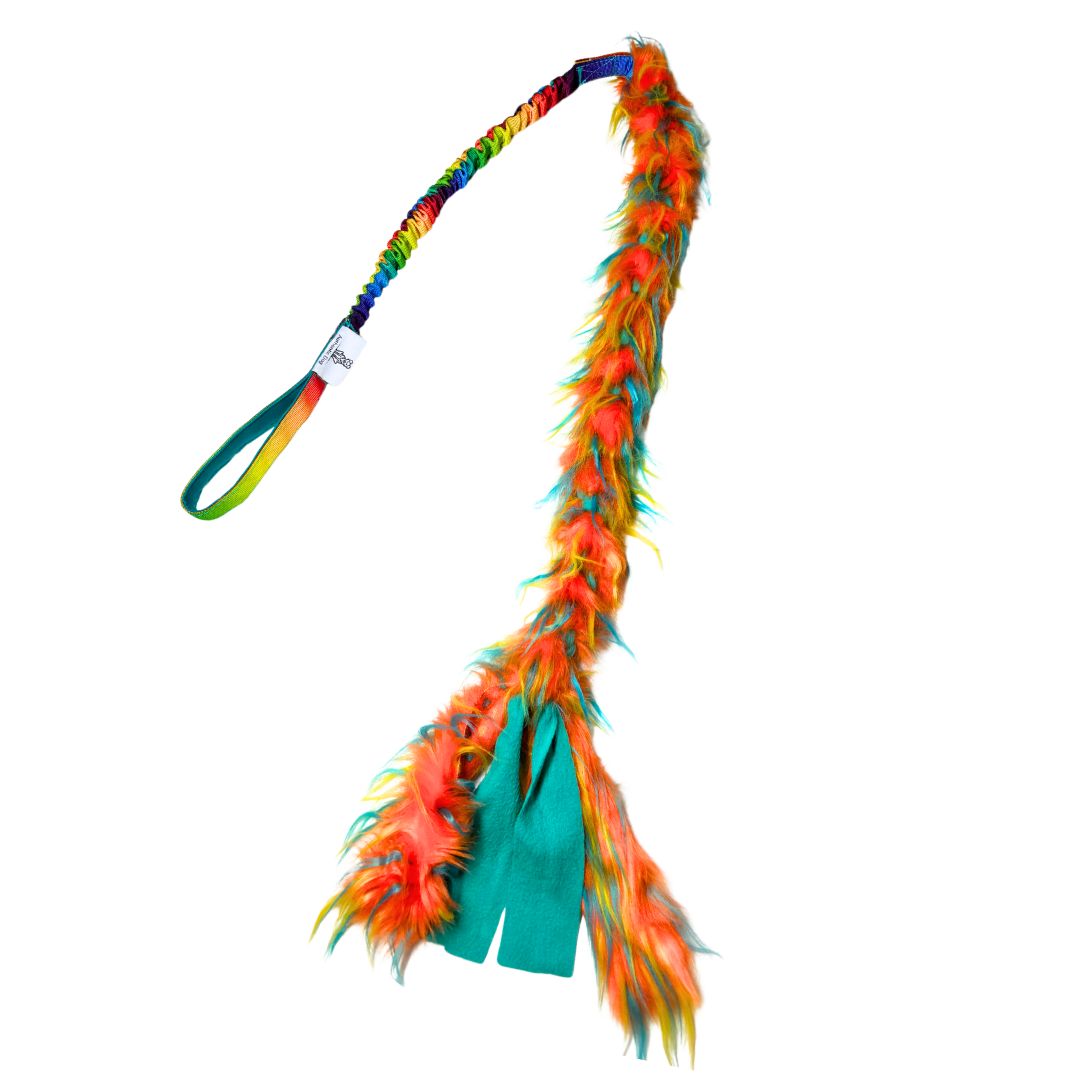 Fell und Fleece Zergel mit extra festem Bungee, weiches und robustes Hundespielzeug aus Kunstfell und Fleece, 125 cm