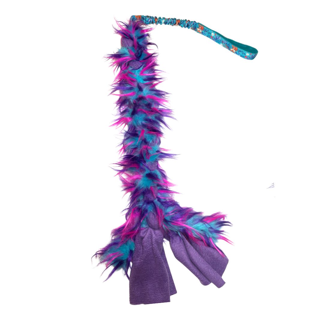 Fell und Fleece Zergel mit extra festen Bungee mit Gurtband Fuchsmotiv in türkis| Agility Hundesport Zergel, 85 cm Schlepper