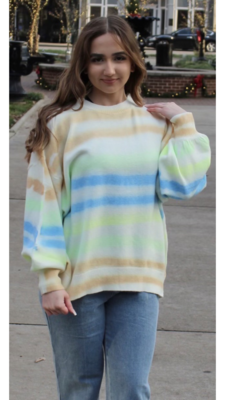 WOMEN&#39;S LONG SLEEVES MULTI COLOR STRIPES SWEATER