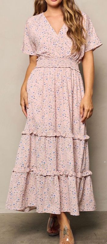 Shirt Sleeve Smock Waist Floral Maxi Dress