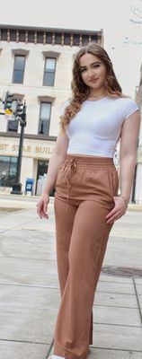 Drawstring Elastic Waist Casual Wide Leg Pants