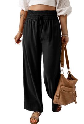 Drawstring Elastic Waist Casual Wide Leg Pants