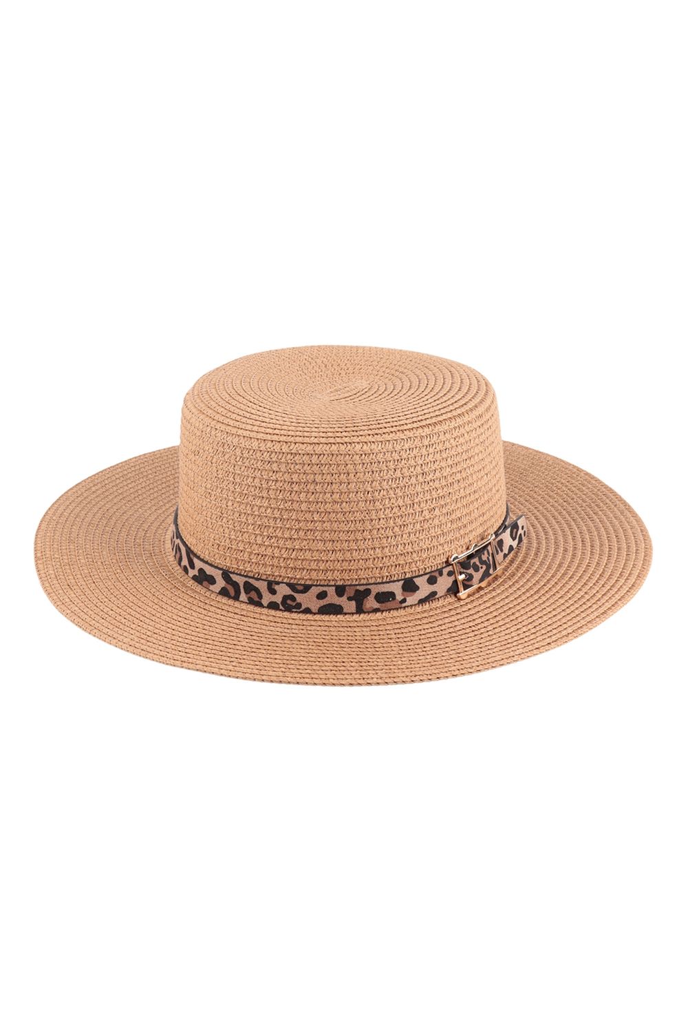 PANAMA BRIM HAT WITH LEOPARD BUCKLE ACCENT - BROWN