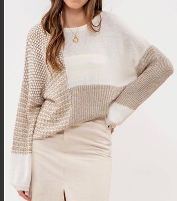Back Tie Colorblock Knit Sweater