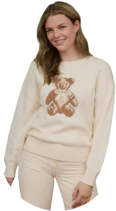Teddy Jacquard Crew Neck Knit Pullover Sweater