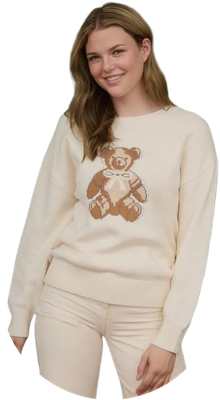 Teddy Jacquard Crew Neck Knit Pullover Sweater