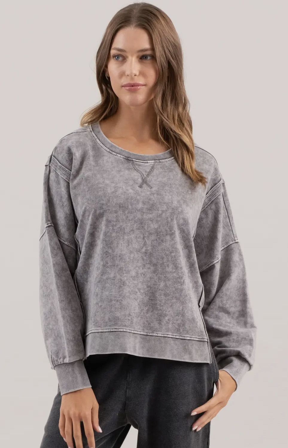 Washed Extended Shoulder Knit Top