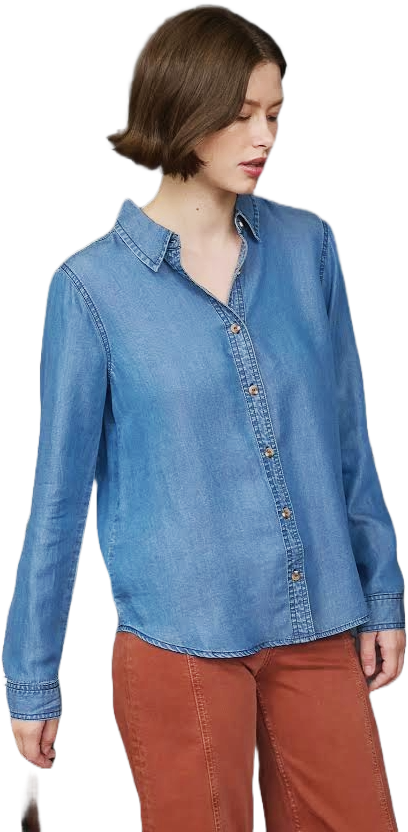 Chambray Collared 3/4 Sleeve Shirt