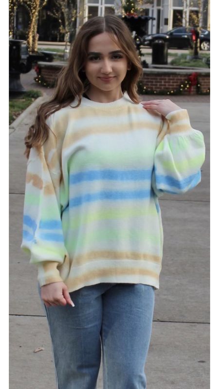 WOMEN'S LONG SLEEVES MULTI COLOR STRIPES SWEATER