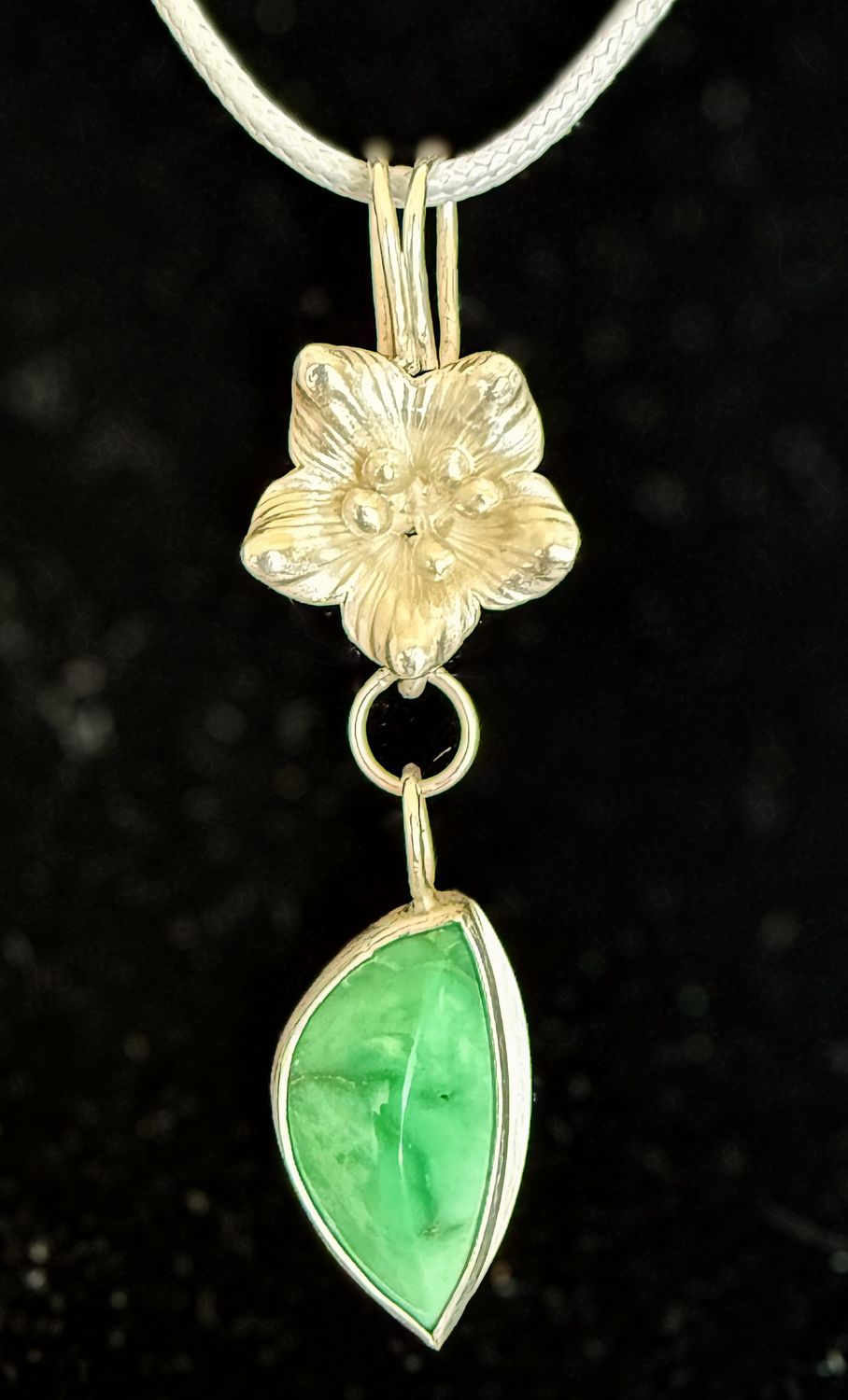Variscite Sterling Silver Leaf and Flower Pendant
