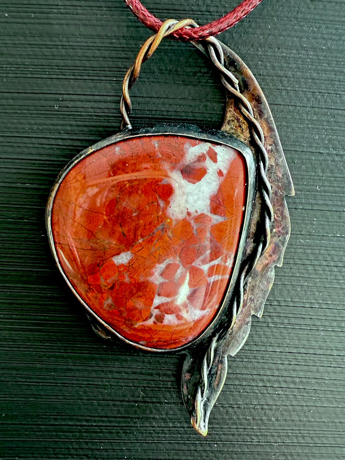 Brecciated Jasper Copper Feather Pendant